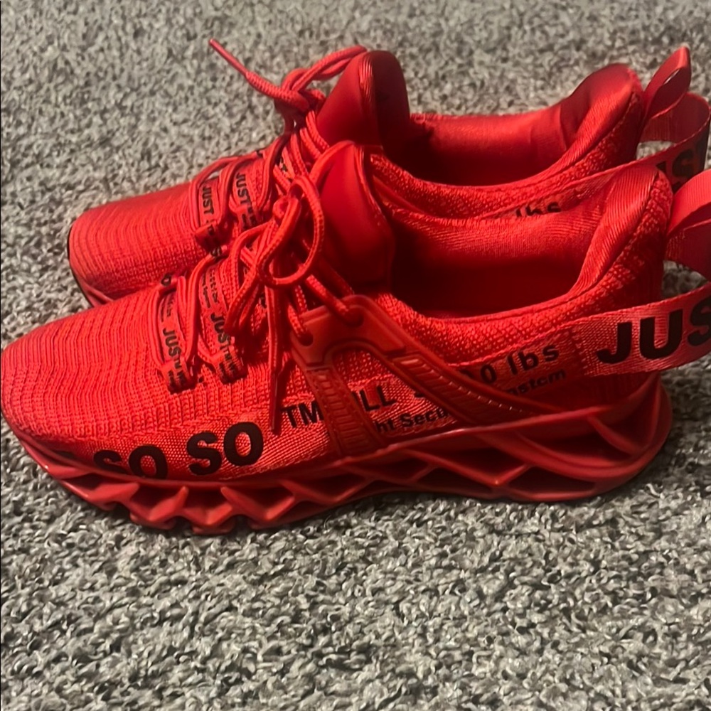 Bold Red Sneakers with Knit Upper and Chunky Sole